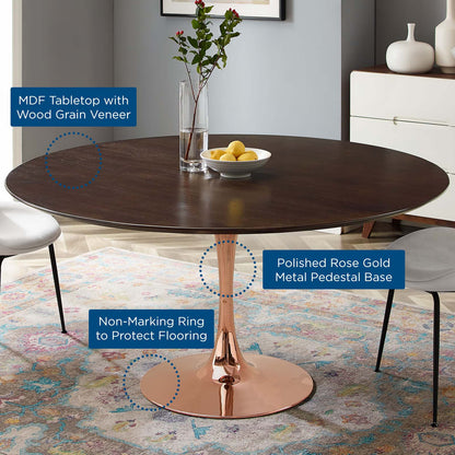 Lippa 60" Wood Dining Table, Wood, Rose Gold Dark Brown Brown Walnut, 20963