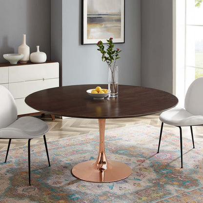 Lippa 60" Wood Dining Table, Wood, Rose Gold Dark Brown Brown Walnut, 20963