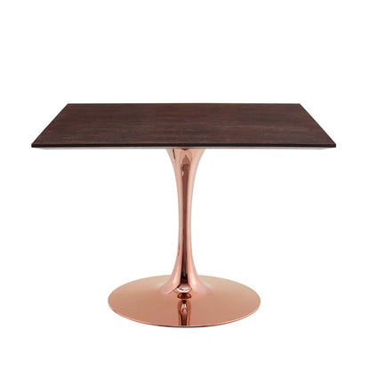 Lippa 40" Square Wood Dining Table, Wood, Rose Gold Dark Brown Brown Walnut, 20965