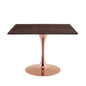 Lippa 40" Square Wood Dining Table, Wood, Rose Gold Dark Brown Brown Walnut, 20965