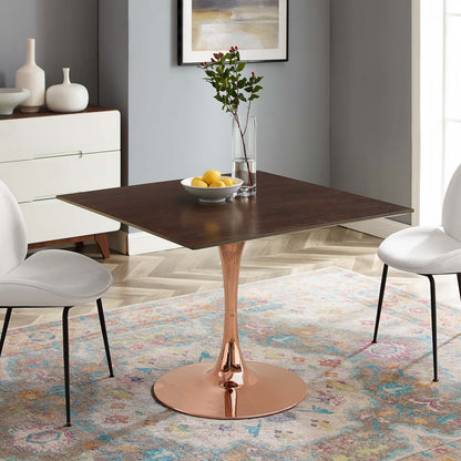 Lippa 40" Square Wood Dining Table, Wood, Rose Gold Dark Brown Brown Walnut, 20965