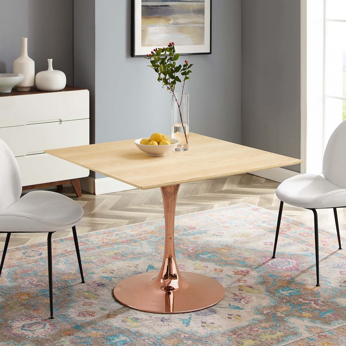 Lippa 40" Square Wood Dining Table, Wood, Rose Gold Brown Natural, 20966