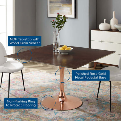 Lippa 47" Square Wood Dining Table, Wood, Rose Gold Dark Brown Brown Walnut, 20967
