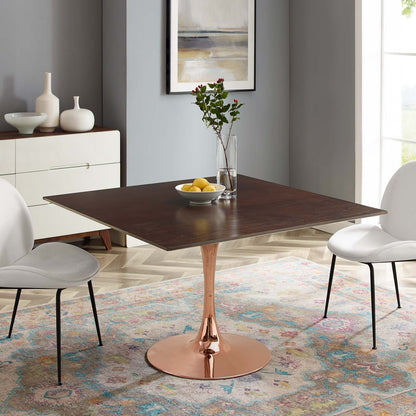 Lippa 47" Square Wood Dining Table, Wood, Rose Gold Dark Brown Brown Walnut, 20967
