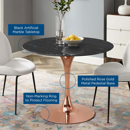 Lippa 40" Artificial Marble Dining Table, Artificial Marble, Metal Steel, Rose Gold Black, 20969