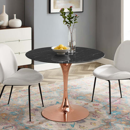 Lippa 40" Artificial Marble Dining Table, Artificial Marble, Metal Steel, Rose Gold Black, 20969
