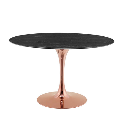 Lippa 47" Artificial Marble Dining Table, Artificial Marble, Metal Steel, Rose Gold Black, 20970