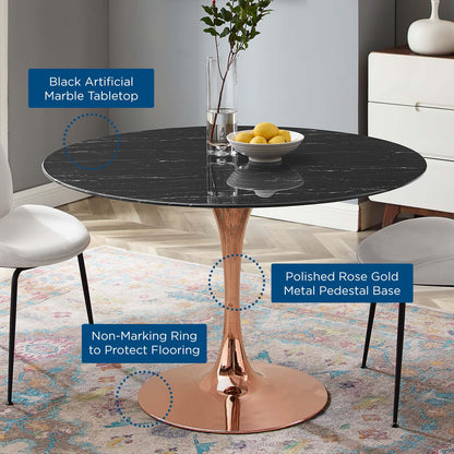 Lippa 47" Artificial Marble Dining Table, Artificial Marble, Metal Steel, Rose Gold Black, 20970