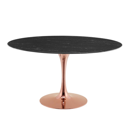 Lippa 54" Artificial Marble Dining Table, Artificial Marble, Metal Steel, Rose Gold Black, 20971