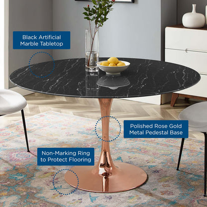 Lippa 54" Artificial Marble Dining Table, Artificial Marble, Metal Steel, Rose Gold Black, 20971