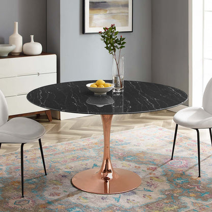 Lippa 54" Artificial Marble Dining Table, Artificial Marble, Metal Steel, Rose Gold Black, 20971