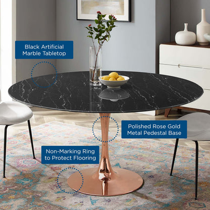 Lippa 60" Artificial Marble Dining Table, Artificial Marble, Metal Steel, Rose Gold Black, 20972