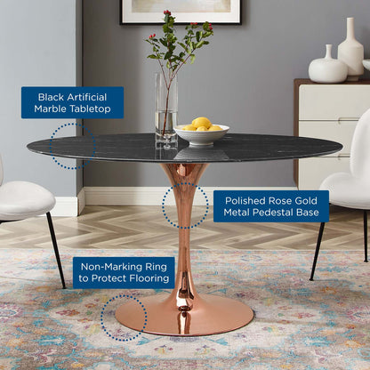 Lippa 54" Oval Artificial Marble Dining Table, Artificial Marble, Metal Steel, Rose Gold Black, 20973