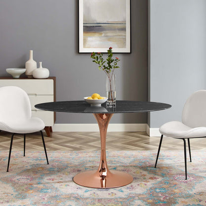 Lippa 54" Oval Artificial Marble Dining Table, Artificial Marble, Metal Steel, Rose Gold Black, 20973