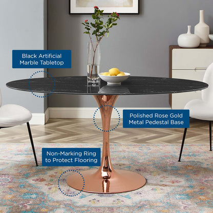 Lippa 60" Oval Artificial Marble Dining Table, Artificial Marble, Metal Steel, Rose Gold Black, 20974