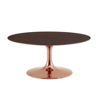 Lippa 36" Wood Coffee Table, Wood, Metal Steel, Rose Gold Dark Brown Brown Walnut, 20975