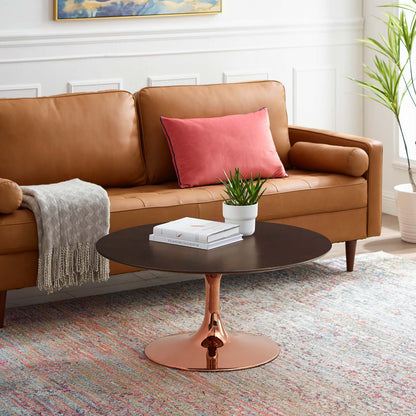 Lippa 36" Wood Coffee Table, Wood, Metal Steel, Rose Gold Dark Brown Brown Walnut, 20975