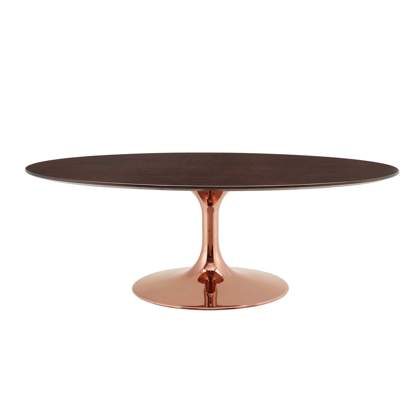 Lippa 36" Oval Wood Coffee Table, Wood, Metal Steel, Rose Gold Dark Brown Brown Walnut, 20977