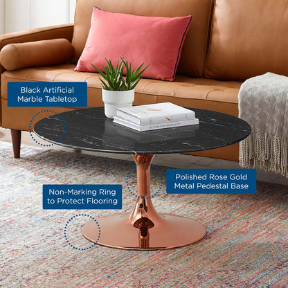 Lippa 36" Artificial Marble Coffee Table, Artificial Marble, Metal Steel, Rose Gold Black, 20979