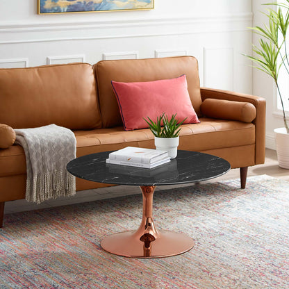 Lippa 36" Artificial Marble Coffee Table, Artificial Marble, Metal Steel, Rose Gold Black, 20979