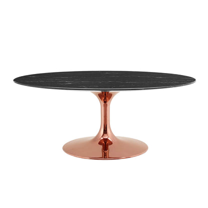 Lippa 42" Oval Artificial Marble Coffee Table, Artificial Marble, Metal Steel, Rose Gold Black, 20980