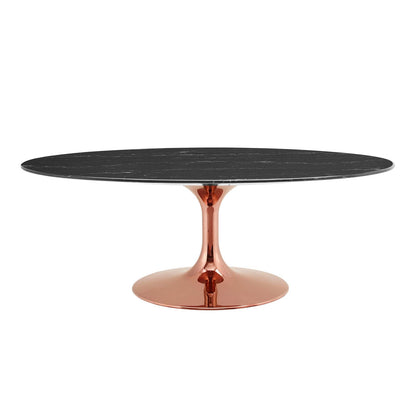 Lippa 48" Oval Artificial Marble Coffee Table, Artificial Marble, Metal Steel, Rose Gold Black, 20981