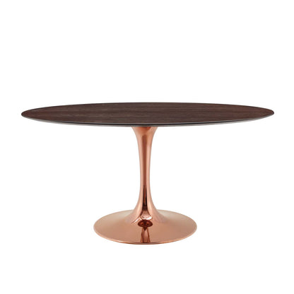 Lippa 60" Oval Wood Dining Table, Wood, Rose Gold Dark Brown Brown Walnut, 20982