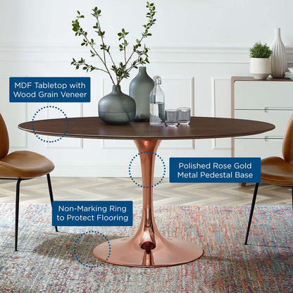 Lippa 60" Oval Wood Dining Table, Wood, Rose Gold Dark Brown Brown Walnut, 20982