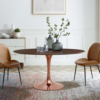 Lippa 60" Oval Wood Dining Table, Wood, Rose Gold Dark Brown Brown Walnut, 20982