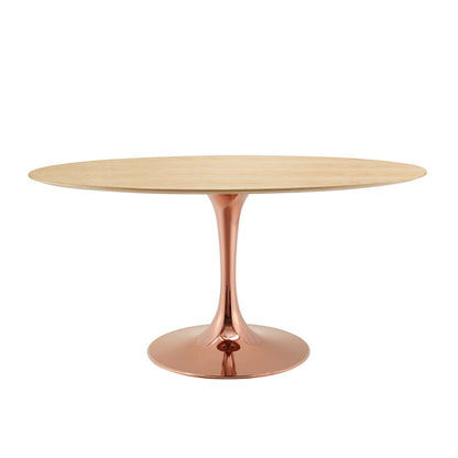 Lippa 60" Oval Wood Dining Table, Wood, Rose Gold Brown Natural, 20983