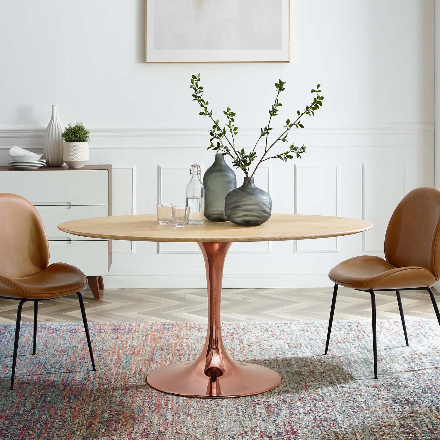 Lippa 60" Oval Wood Dining Table, Wood, Rose Gold Brown Natural, 20983