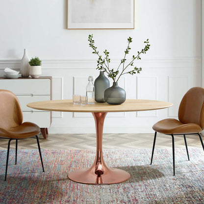 Lippa 60" Oval Wood Dining Table, Wood, Rose Gold Brown Natural, 20983