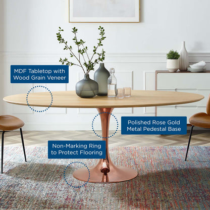 Lippa 78" Oval Wood Dining Table, Wood, Rose Gold Brown Natural, 20985