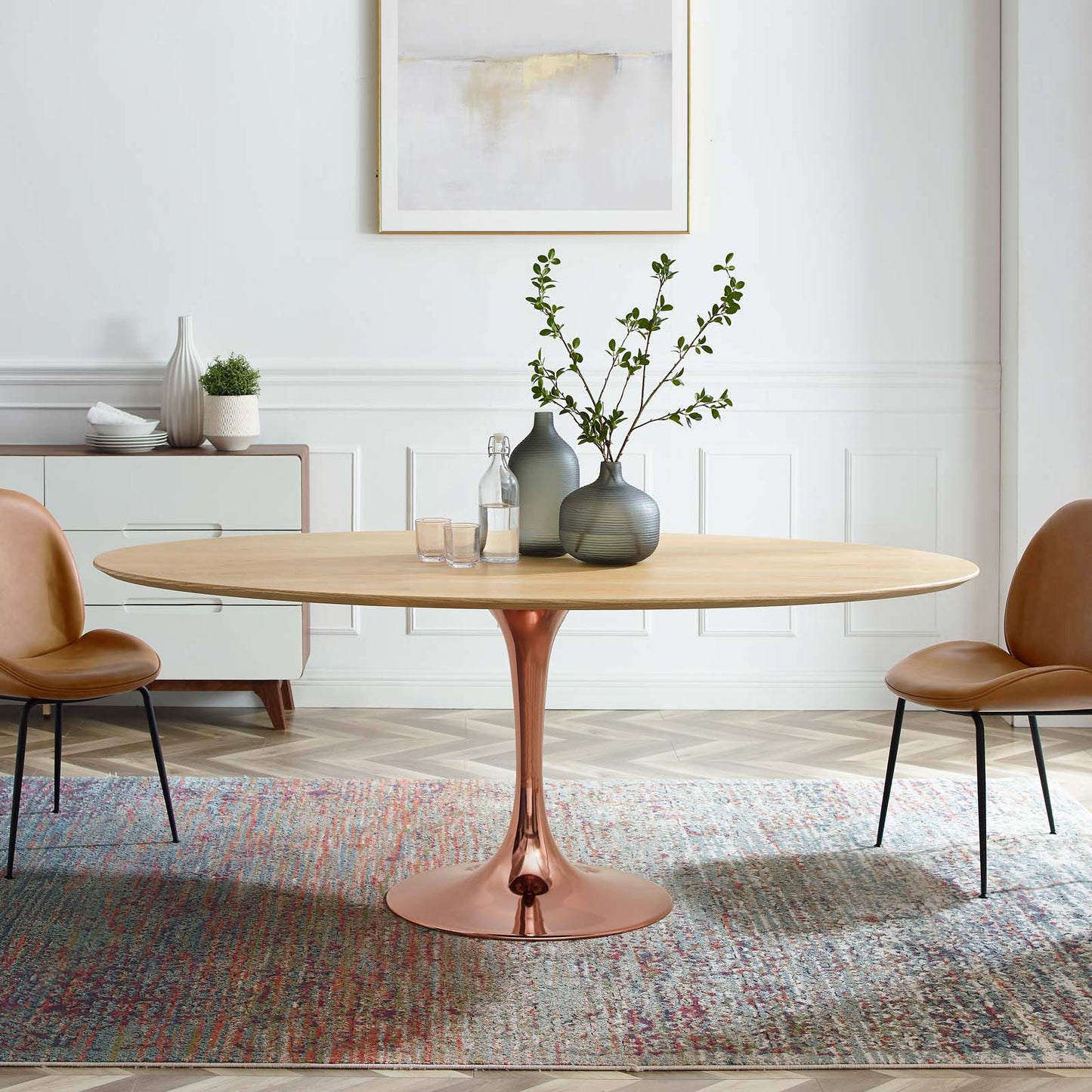 Lippa 78" Oval Wood Dining Table, Wood, Rose Gold Brown Natural, 20985