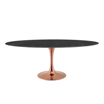 Lippa 78" Oval Artificial Marble Dining Table, Artificial Marble, Metal Steel, Rose Gold Black, 20986