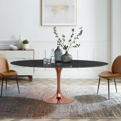 Lippa 78" Oval Artificial Marble Dining Table, Artificial Marble, Metal Steel, Rose Gold Black, 20986