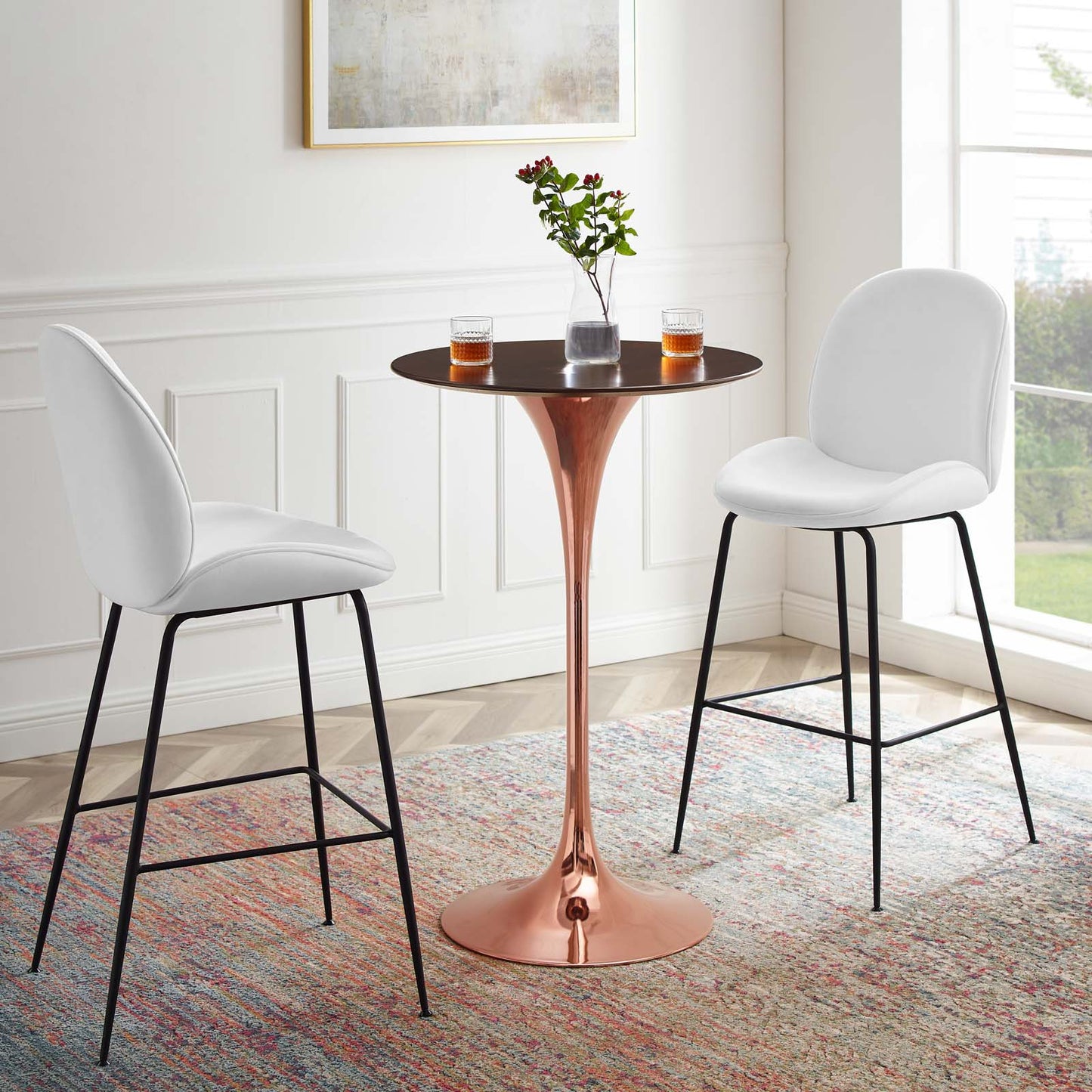 Lippa 28" Wood Bar Table, Wood, Metal Steel, Rose Gold Dark Brown Brown Walnut, 20987