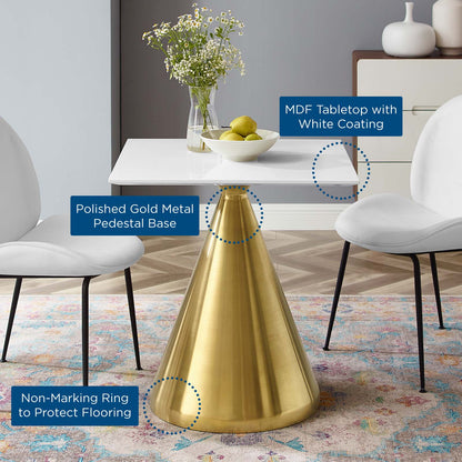 Tupelo 28" Square Dining Table, Wood, Metal Steel, Gold White, 20995