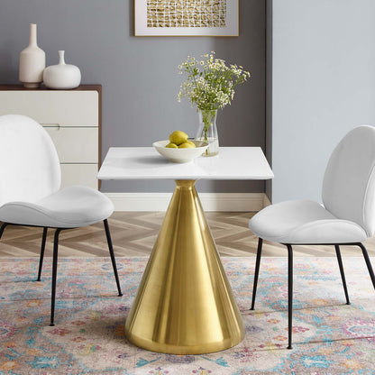 Tupelo 28" Square Dining Table, Wood, Metal Steel, Gold White, 20995