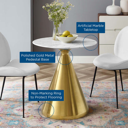 Tupelo 28" Artificial Marble Dining Table, Artificial Marble, Metal Steel, Gold White, 20997