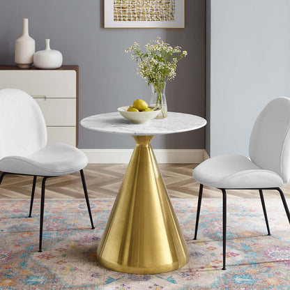 Tupelo 28" Artificial Marble Dining Table, Artificial Marble, Metal Steel, Gold White, 20997