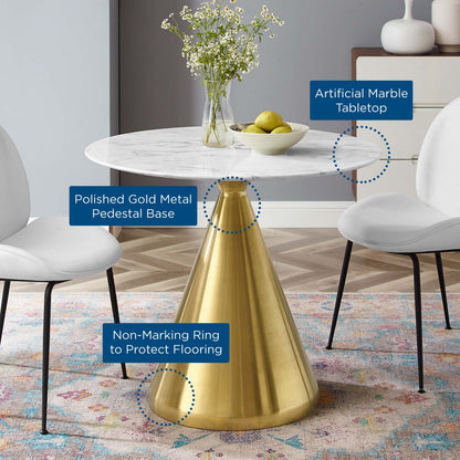 Tupelo 36" Artificial Marble Dining Table, Artificial Marble, Metal Steel, Gold White, 20998