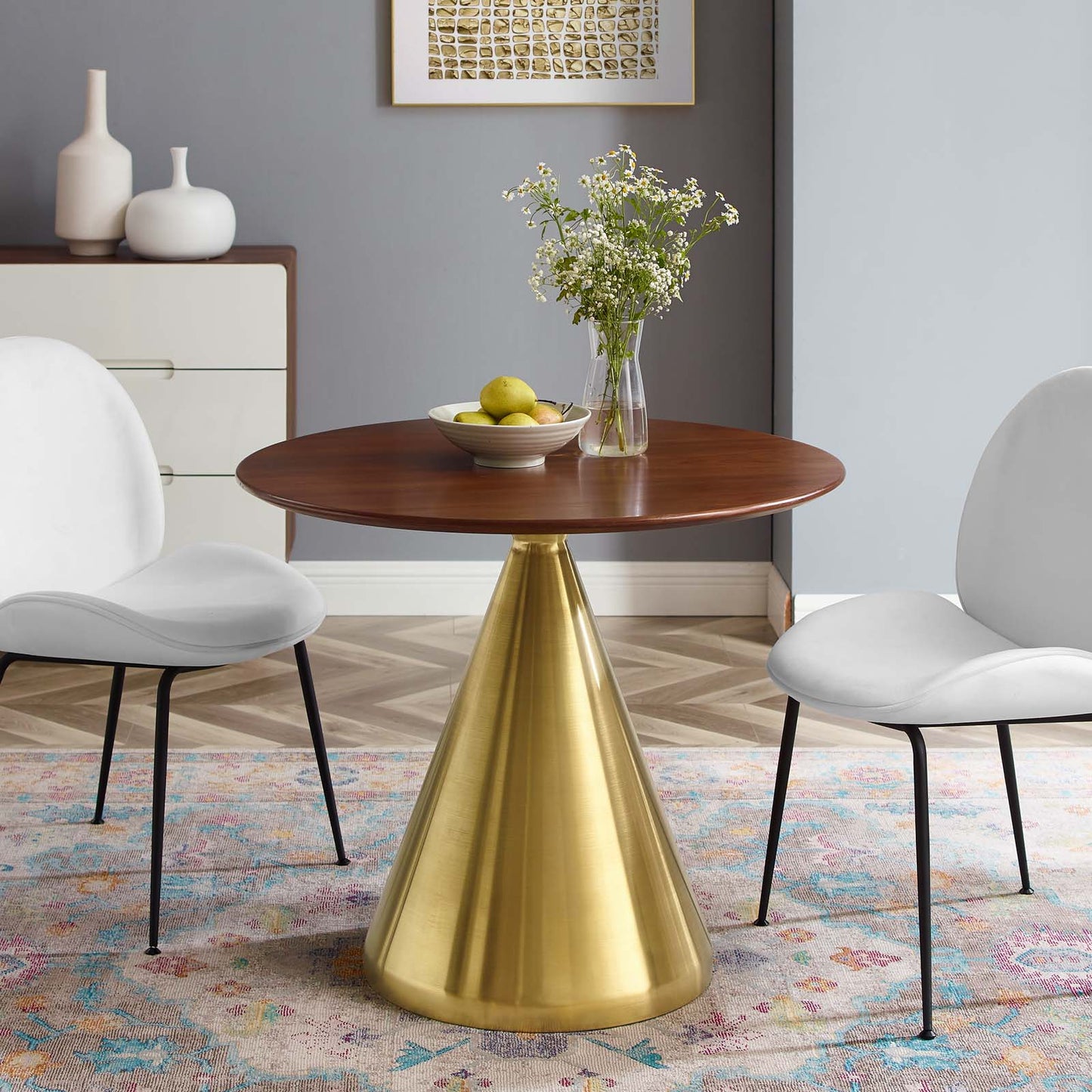 Tupelo 36" Dining Table, Wood, Metal Steel, Gold Brown Brown Walnut, 20999