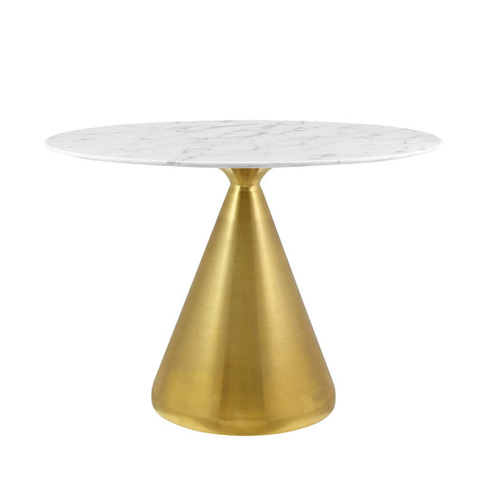 Tupelo 42" Oval Artificial Marble Dining Table, Artificial Marble, Metal Steel, Gold White, 21001