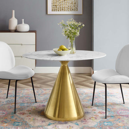 Tupelo 42" Oval Artificial Marble Dining Table, Artificial Marble, Metal Steel, Gold White, 21001