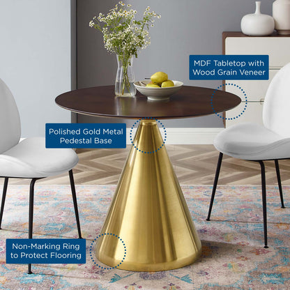 Tupelo 36" Dining Table, Wood, Metal Steel, Gold Dark Brown Brown Walnut, 21004