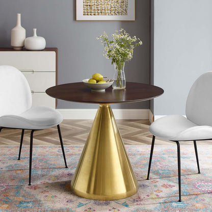 Tupelo 36" Dining Table, Wood, Metal Steel, Gold Dark Brown Brown Walnut, 21004