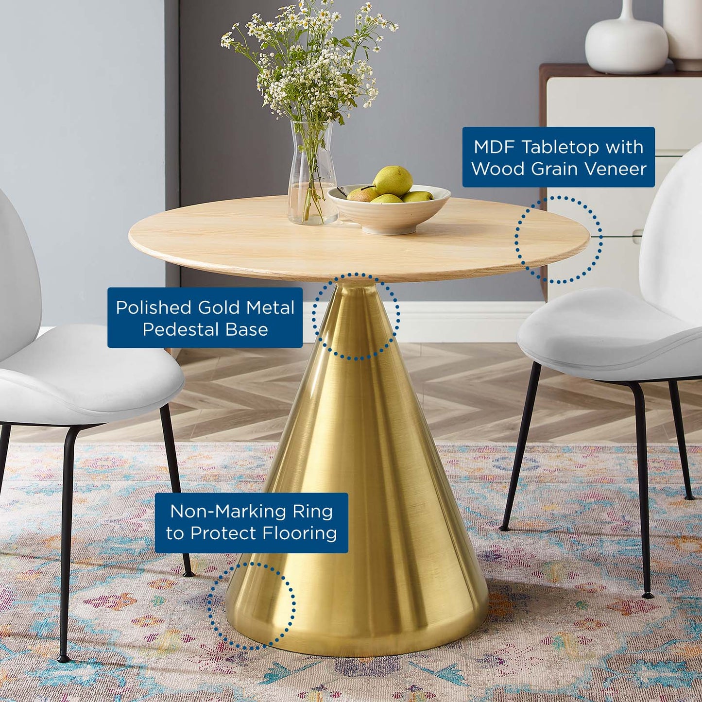 Tupelo 36" Dining Table, Wood, Metal Steel, Gold Brown Natural, 21005
