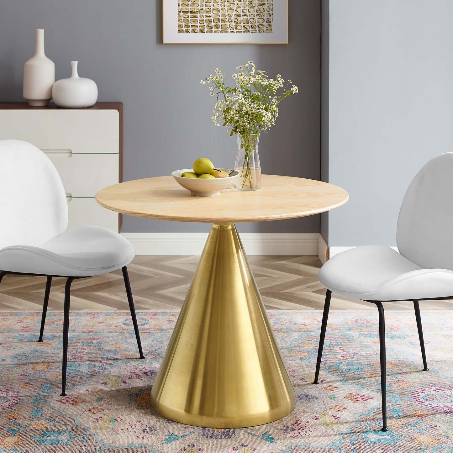 Tupelo 36" Dining Table, Wood, Metal Steel, Gold Brown Natural, 21005