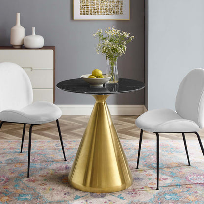 Tupelo 28" Artificial Marble Dining Table, Artificial Marble, Metal Steel, Gold Black, 21006